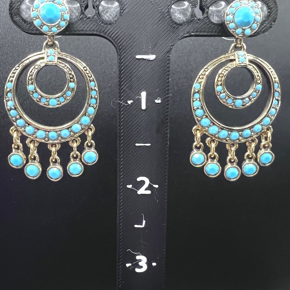 KJL Kenneth Jay Lane Chandelier Earrings Post Faceted Aqua Faux Stones Gold Tone